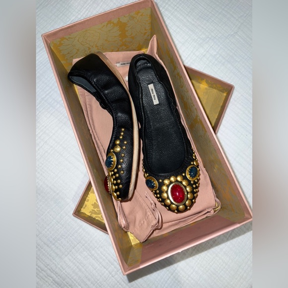 $645 Miu Miu Studded Jewel Leather Flats - STUNNING! Size 36.5 - Picture 2 of 7
